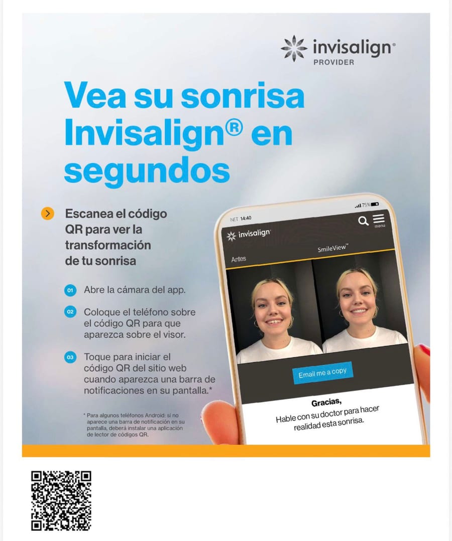 Instrucciones de Invisalign SmileView con código QR de R&V Dental